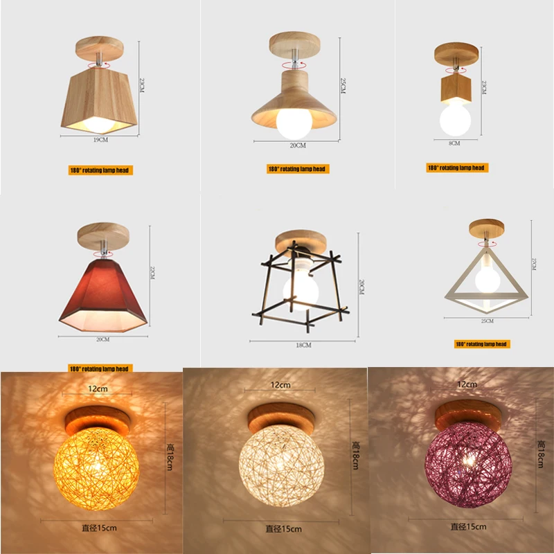 Lâmpada do Teto Cobre e Tons Ferro Madeira Sombra Luz Pingente Triângulo Metal Teto Lampshades E27 5w - 4 triângulo metal teto lampshades