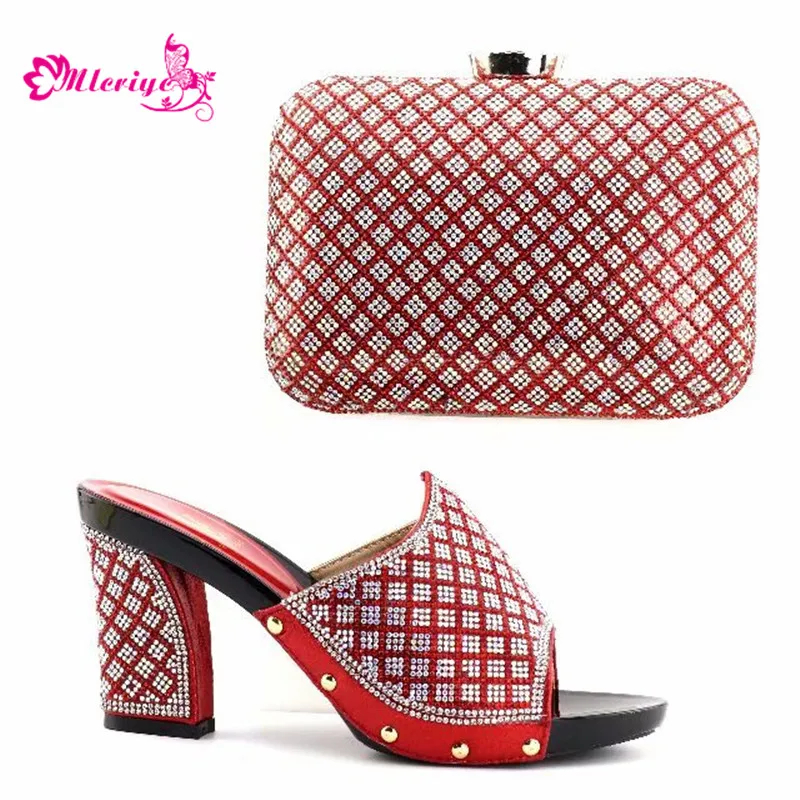 

New Arrival Italian Shoes with Matching Bags Set Decorated with Rhinestone Shoe and Matching Bag for Nigeria Party African Shoes