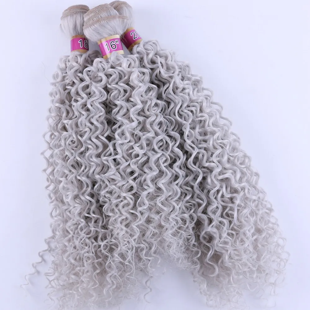 hair extensions color grey kinky curly high temperature synthetic hair extension for women