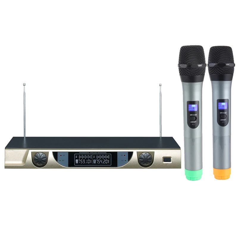 

VHF Dual Handheld Adjustable Reverb Wireless Microphone MV-2000 with Receiver for Family KTV Karaoke Speech teaching Singing