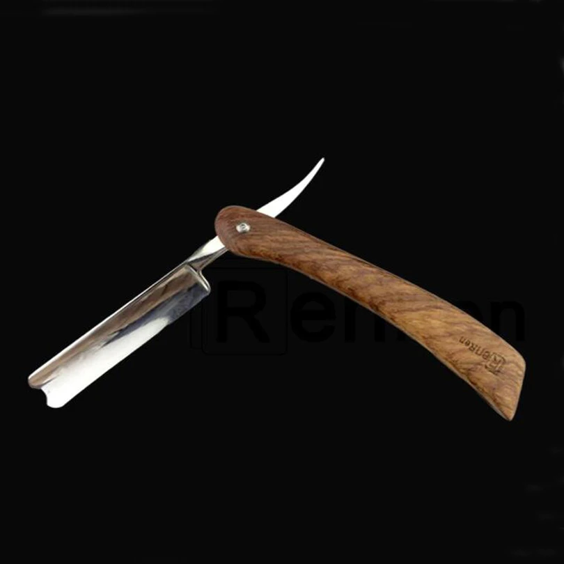 

440C Steel Barber Shaving Razor Straight Edge Folding Knife Manual Shaver with Wood Handle