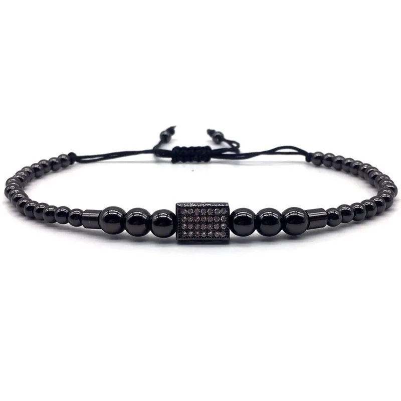 

Classic Handmade Square Charm Bracelet Men Women Fashion Pave Cubic Zirconia Adjustable Beaded Bracelet For Couple Jewelry Gift