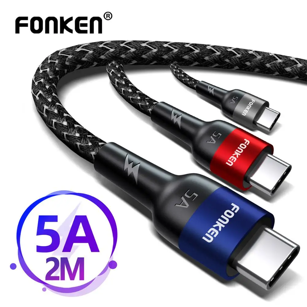 

FONKEN 5A Type C USB Cable Universal Quick Charger USB C Cables Charging Tablet Phone 2M 3A QC3.0 Fast Charge Mobile Data Cord