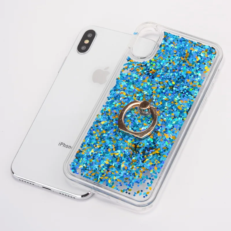 

YISHANGOU Dynamic Liquid Bling Glitter Quicksand Moving Star Cover Ring Stent Phone Case For iPhone X 8 Plus 6 6S 7 Plus Coque