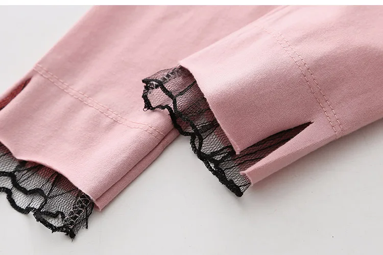 2018 Summer 2-10T Years Baby Kids Children Sport Cotton Candy Color Lace Patchwork Calf Length Capri Girls Short Leggings (17)