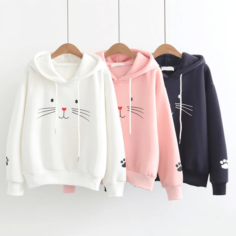  Women Hoodies Long Sleeve Pattern Printed Strappy Girls Pullover Tops Sweatshirts -MX8