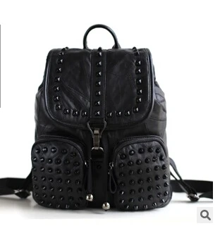 2017 genuine leather sheepskin lady s backpack korean style preppy backpack rivet travel bag