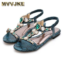 MVVJKEnew, sandalias Vintage bohemias con diamantes de imitación, sandalias de mujer retro sexis con cuentas de serpiente, chanclas de playa para ocio, sandalias para mujer