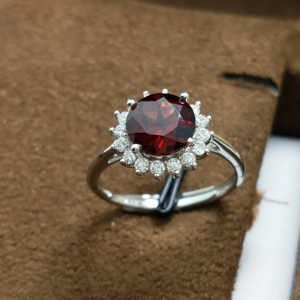 

FLZB , Fine jewelry 925 sterling silver elegant design ring natural garnet classic ring for wedding party anniversary gift