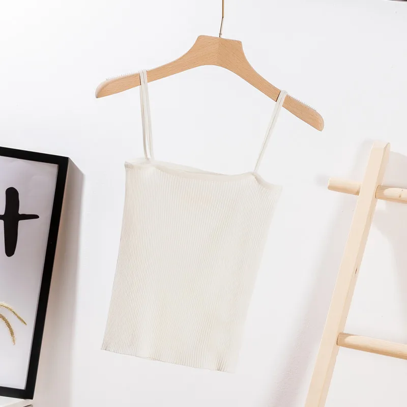 Для женщин трикотажные майки пикантнвная bralette Топы клуб партия бретели Вязание Топы на бретельках basic strappy базовые Топы - Цвет: white