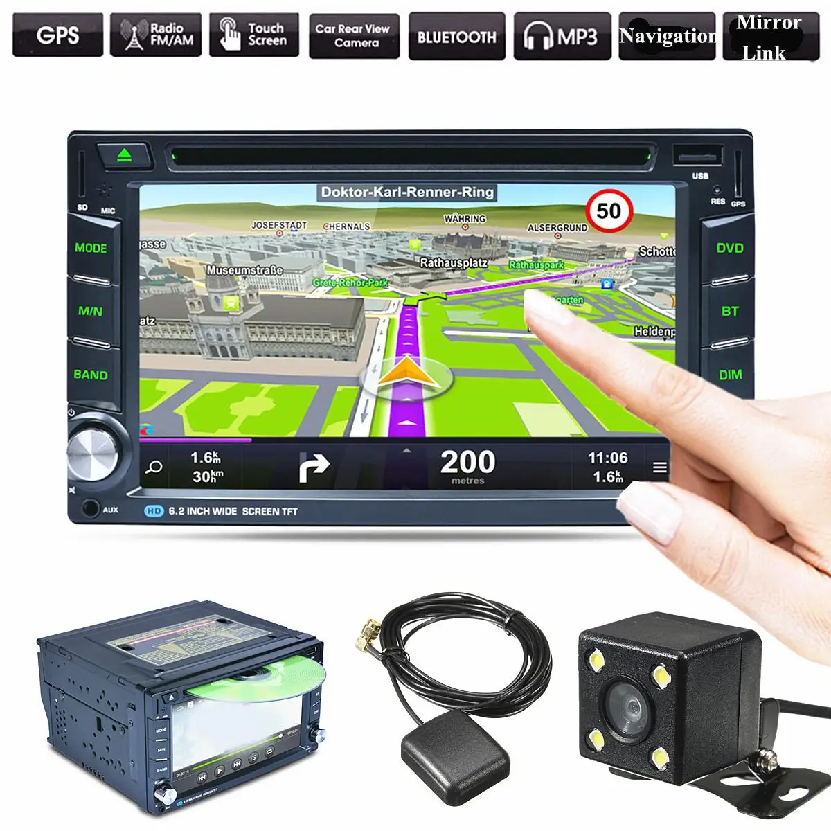 Best Universal Android Car Radio Double 2 Din Car MP5 DVD Player GPS Navigation In dash bluetooth Car Stereo Video+Camera 2