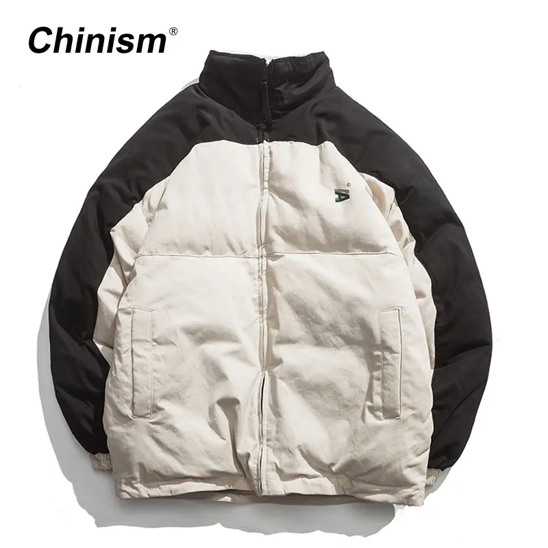 CHINISM Цвет блок зимние теплые парки мужские Abbreviator печати Стенд воротник Pachwork