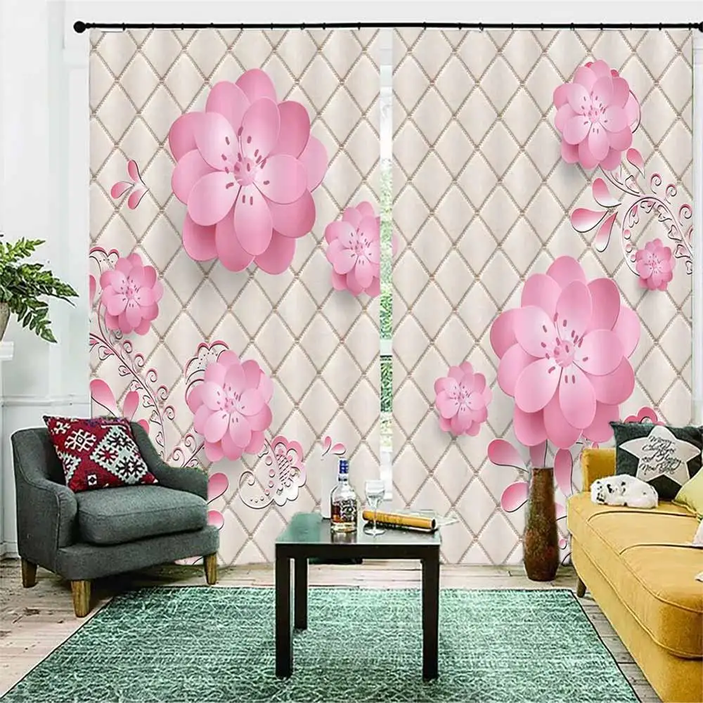 

Pink flowers 3D Window Curtains Living Room bedroom Drapes Rideaux factory Customized size shower Shading cloth