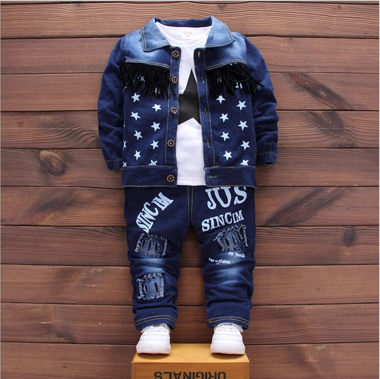 Baby Boys Clothing Set Boys Suits Denim Jeans Coat 3PCS Sets Toddler