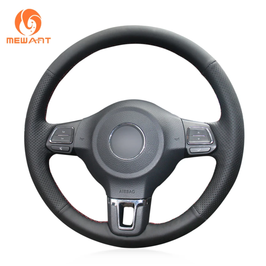 

MEWANT Black Artificial Leather Car Steering Wheel Cover for Volkswagen Golf 6 Mk6 Jetta 6 Polo 2011-2014