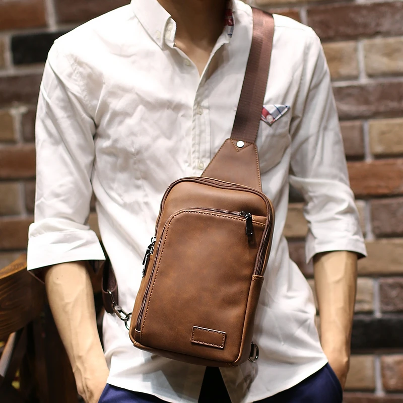 Brand Bag Men Chest Pack Sling Single Shoulder Strap Pack Bag PU Leather Travel Bag Men Fashion ...