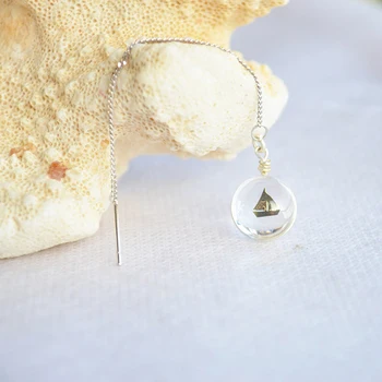 

a Pair Sailing Boat Sterling Silver Color Long Line Threader Stud Earrings For Women Boho Fashion Jewelry Bohemian Cute