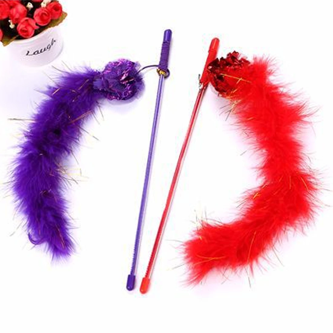 

Cats Toys Cats Interactive Stick Funny Lovely Interesting Colorful Plastic Feather Rod Teaser Plush Fish Cat Toys Wand Multiple
