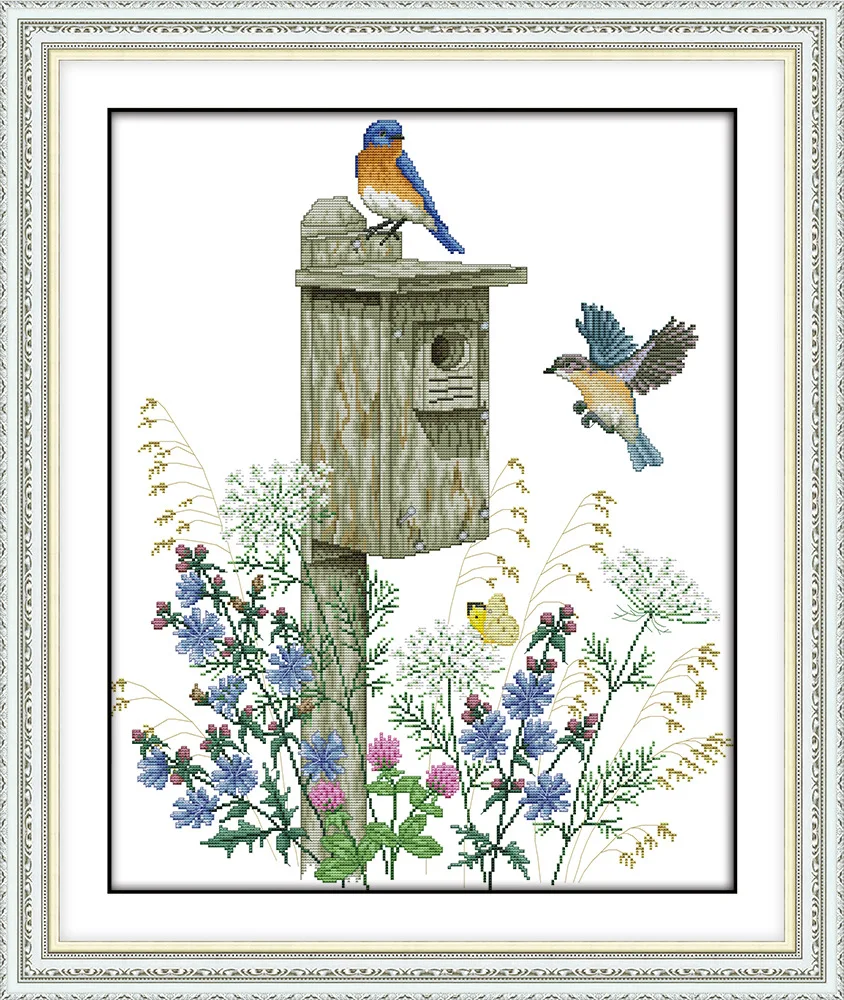 

The bird's home on flowers Canvas DMC Counted Cross Stitch Kits printed Cross-stitch set Embroidery Needlework