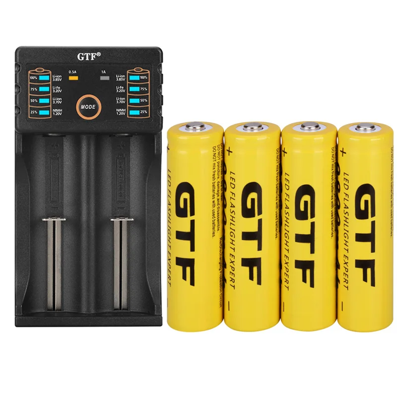 Новая батарея 18650 3,7 V GTF 9800 MAH перезаряжаемая 18650 литий-ионная батарея для 14500 26650 18350 18650 батарея+ 1 шт зарядное устройство - Цвет: 4PCS