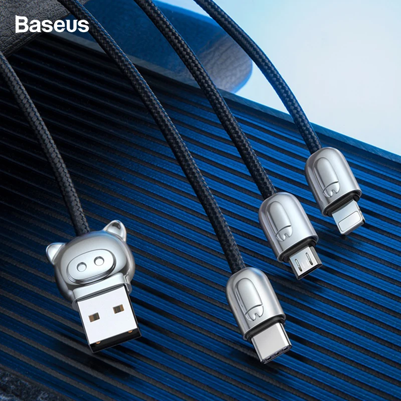 Baseus 3.5A 3 في 1 كابل يو اس بي ل فون Xs ماكس Xr X سريع شحن USB نوع C نوع-c كابل المصغّر usb كابل الهاتف المحمول شاحن