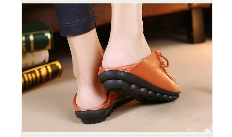 Genuine Leather Women's Casual Shoes Lace-Up Woman Loafers Moccasins Female Flats Solid Low Heel Lady Shoe Soft Women Footwear 33