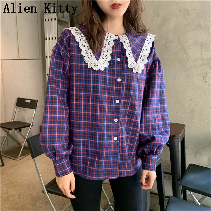 

Alien Kitty Vintage Autumn Spring Elegant Lazy Style Blouses Women Workwear Modern Lady Simple Tops Outwear Shirts Sweet Female