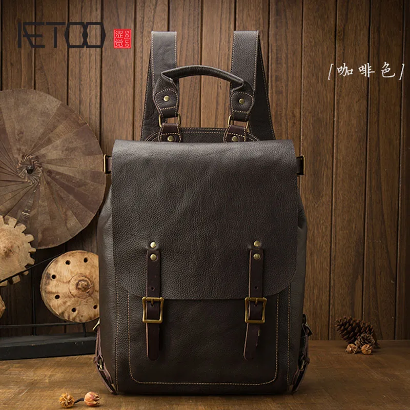 

AETOO Original design shoulder bag male head layer cowhide youth backpack college wind personality travel computer bag
