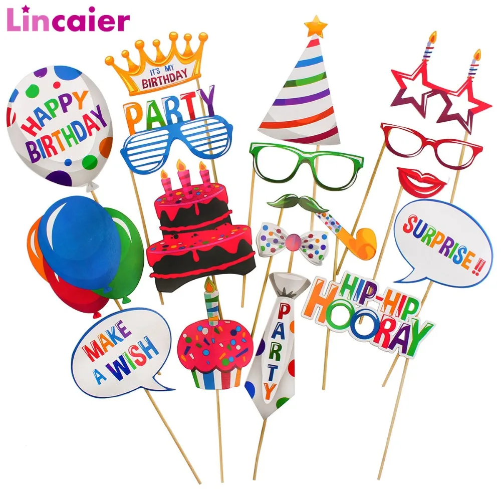 

18pcs Photobooth Happy Birthday Party Decorations Kids 1st Boy Girl Adult Supplies Balloons Glassesn 2 3 4 5 6 7 8 9