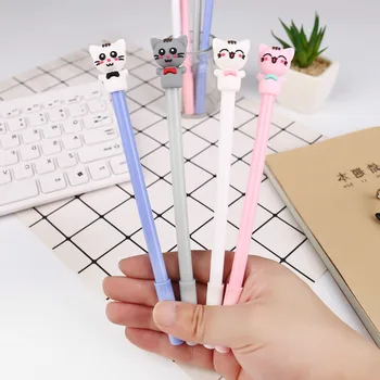 

24 Pcs Cute Cat Pen Version Creative Little Fresh Cartoon Kitten Neuter Pen Girl Heart Cat Black Signature Kawaii School Gifts