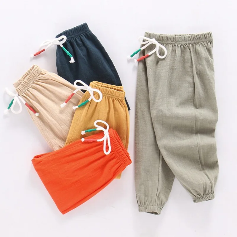 CROAL CHERIE Summer Solid Color Linen Children Pants for Baby Boys Girls Pants Harem Pants for Kids Child Trousers 90-130cm  (2)