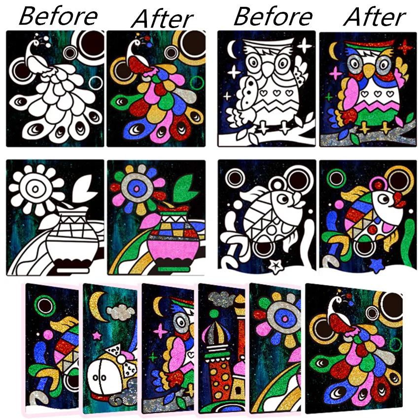 1Set Magic Drawing Paper Toy Children Birthday Gifts Educational Toy Colored Magic Painting Drawing Board For Kids Magic Sticker