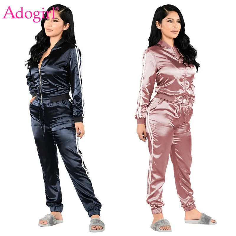 

Adogirl Side Stripe Women Tracksuit Zipper Long Sleeve Jacket + Sweatpants Female Sporting Suit Clearance Sale Two Piece Set