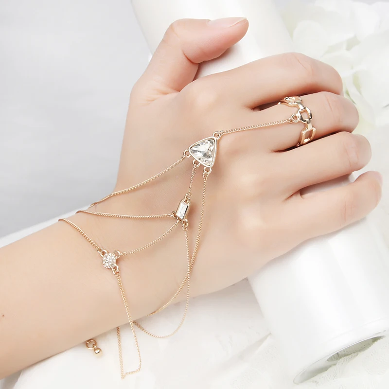 

ORNAPEADIA 2017 New Fashion Hand Palm Bracelet Connected Finger charm free Design bohemia Fashion Slave Bracelet for Women gift
