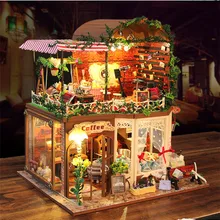 Diy Кукольный дом игрушки миниатюрная деревянная вилла Строительная модель кукольный домик мебель светодиодный светильник модель игрушки для детей подарок на день рождения