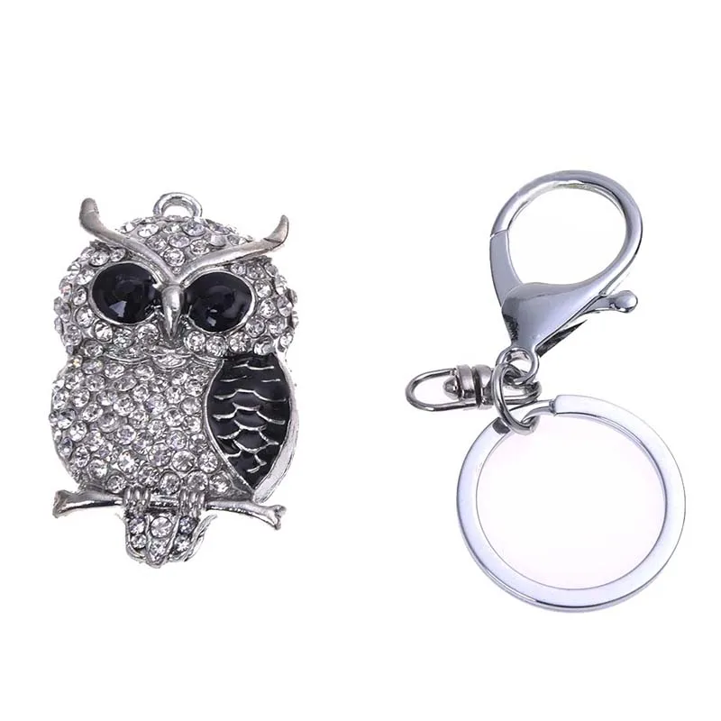 

58 x 32 mm Rhinestone Owl Keychain Keyring Silver TOP