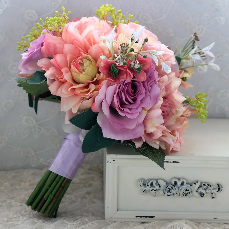 Новое поступление красочный красивый красочный свадебный цветок Свадебный букет из искусственных цветов розы свадебные букеты