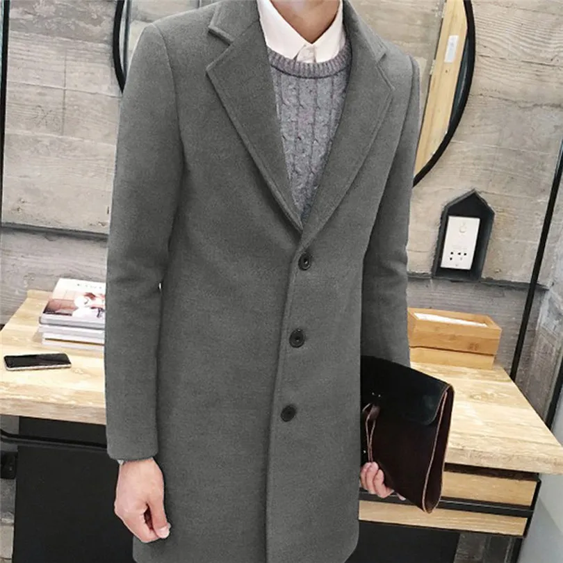  fashion Men Autumn Winter Formal Single Breasted Figuring Overcoat Daily casual Long Wool Jacket Outwear Top #4M25 (10)