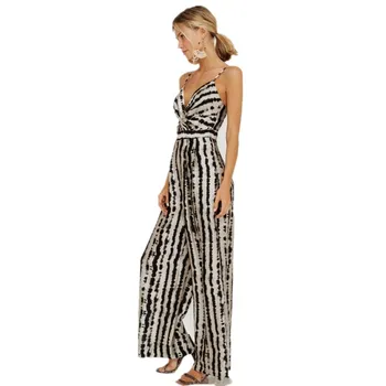 

sexy Beach style WOmen Jumpsuits 2019 Summer Striped Sleeveless Backless Wide Legs Pants Female Strap Rompers Boho Overalls