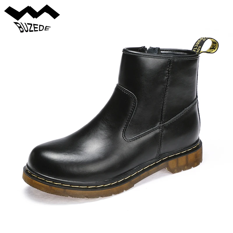 

BUZEDE Martin Boots Genuine Leather Comfortable Male Boots Men's Sport Boots Lovers Shoes Ankle Boots Fashion Punk Zipper Shoes