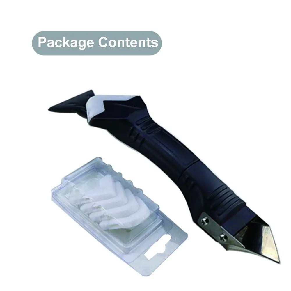 

Silicone Scraper Caulking Grouting Tool Sealant Finishing Cleaning Kit 3in1 Function Stainless Steel Blade Scraper