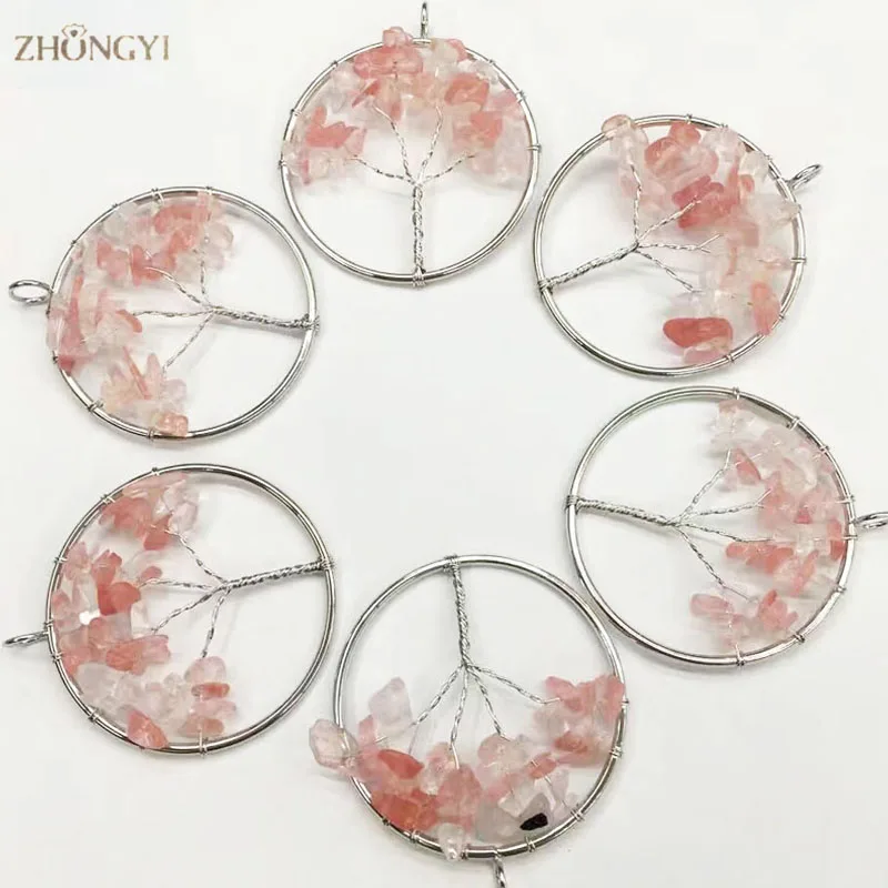 Tree of life Natural Stone Reiki Chakra cage Pendants For Necklace Women Healing Crystals Semi-Precious Jewelry pendulos | Украшения и