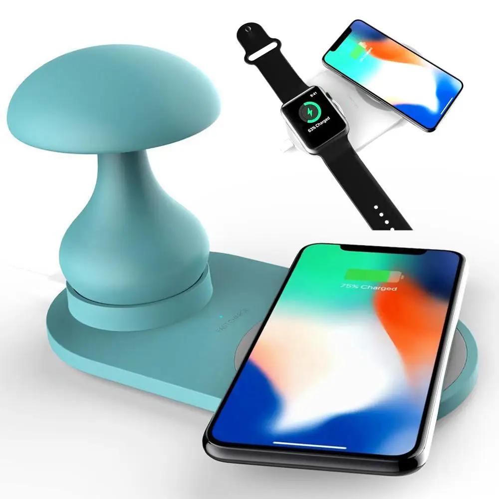 

10w phone qi Wireless Charger for iphone 8 x xs max samsung s9 s8 note 8 9 for iphone watch iwatch 2 3 4 mushroom lamp led light