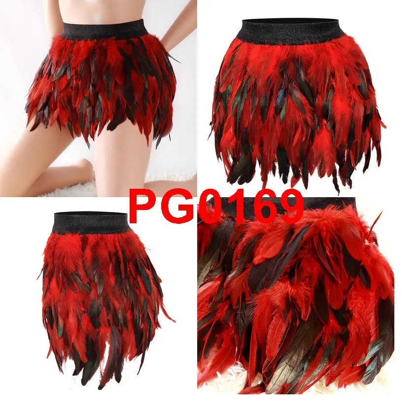 Multi-layer Feather Skirt Waist Belt Art Cosplay Sexy Dance Rave Body Bondage Garter Plus Size Elastic Harness Dress Halloween - Цвет: PG0169