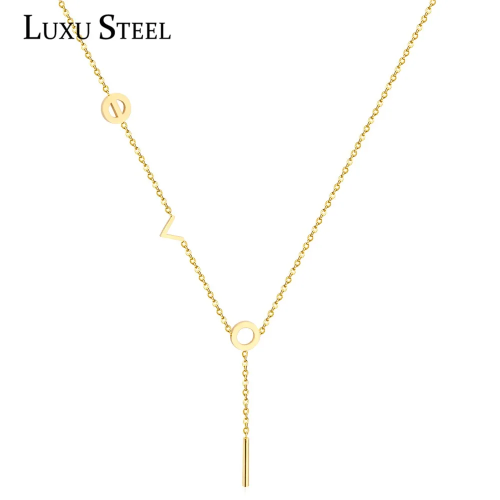 Цепочка LUXUSTEEL из нержавеющей стали кулон в виде трубки с надписью Love золотого и