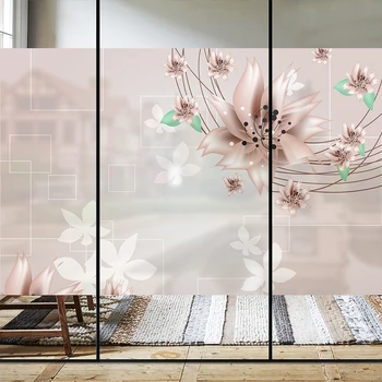 

Bedroom Wardrobe Sticker Customized Glass Window Paper Scrub Foil Balcony Sliding Door Impervious Sticker Gray Flower