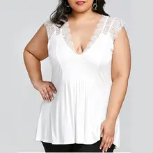 XL-5XL Женский Blusas Кружева Лоскутная Женская футболка Sexy глубоким вырезом Топы Тис v-образным вырезом Лето плюс размер футболка WS9065X