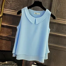 Women Blouses Chiffon Blouse Women Summer Woman Sleeveless Top Plus Size Korean Office Lady Shirt Halter Top Ruffle Blouse Shirt