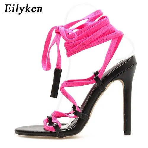 Eilyken/модные летние женские босоножки пикантные женские Вечерние туфли на высоком тонком каблуке 12 см с перекрестными ремешками на лодыжке с открытым носком Размеры 35-40 - Цвет: Red