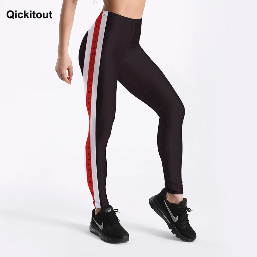 

Qickitout New Summer Style Slim Women Leggings Stripes&Letters Printed Leggings Workout Fitness Activewears Simple Design Pants